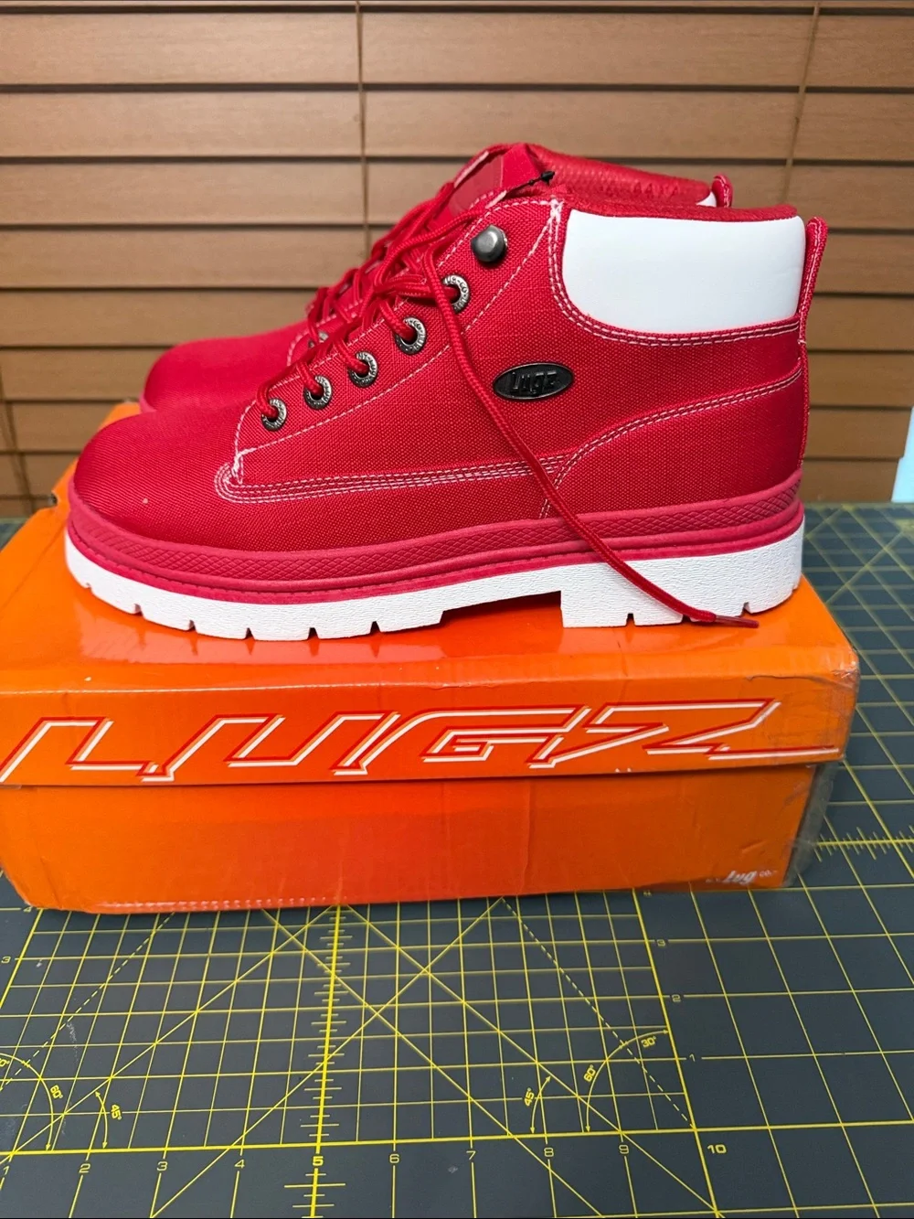 Lugz Red Canvas High-Top Boots - Picture 1 of 6